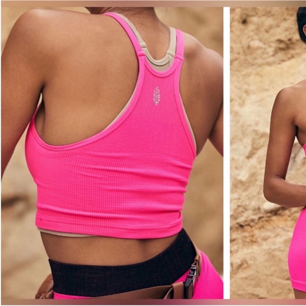 NWOT Free People Movement Happiness Runs Crop Tank - Malibu Pink electric - XL - Picture 2 of 6
